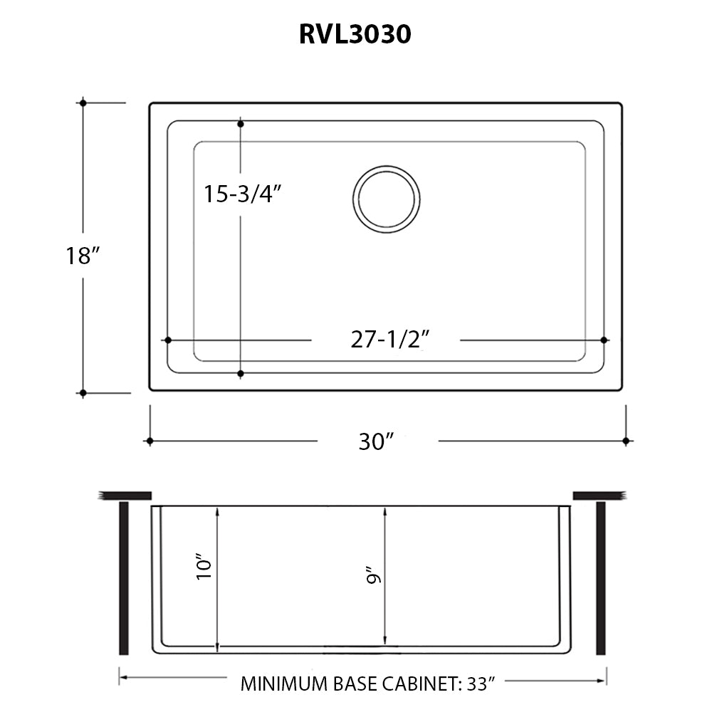 Ruvati Fiamma 30 x 18" White Single Bowl Fireclay Farmhouse Dual Mount Kitchen Sink