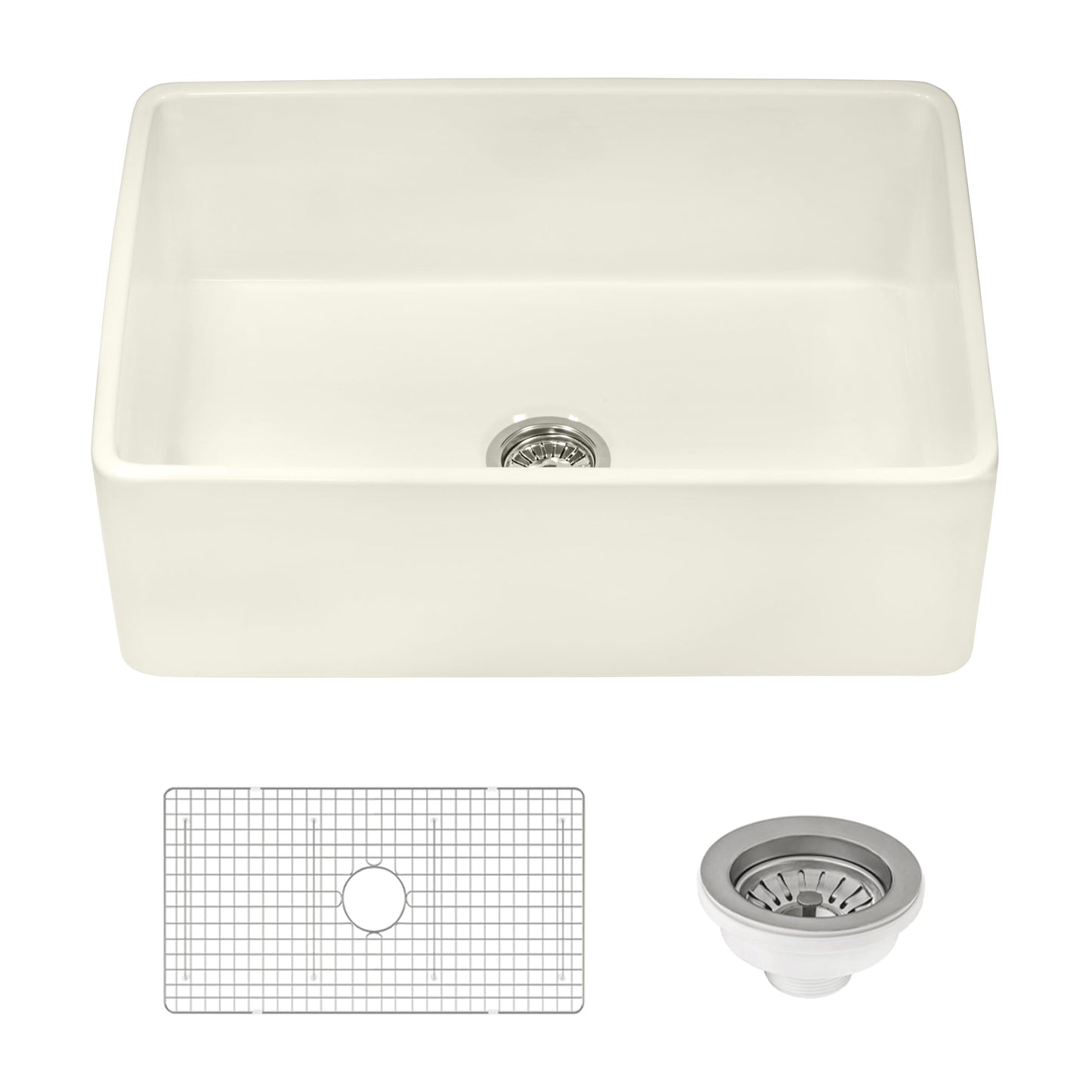 Ruvati Fiamma 30" x 20" Biscuit Single Bowl Fireclay Reversible Farmhouse Apron-Front Kitchen Sink