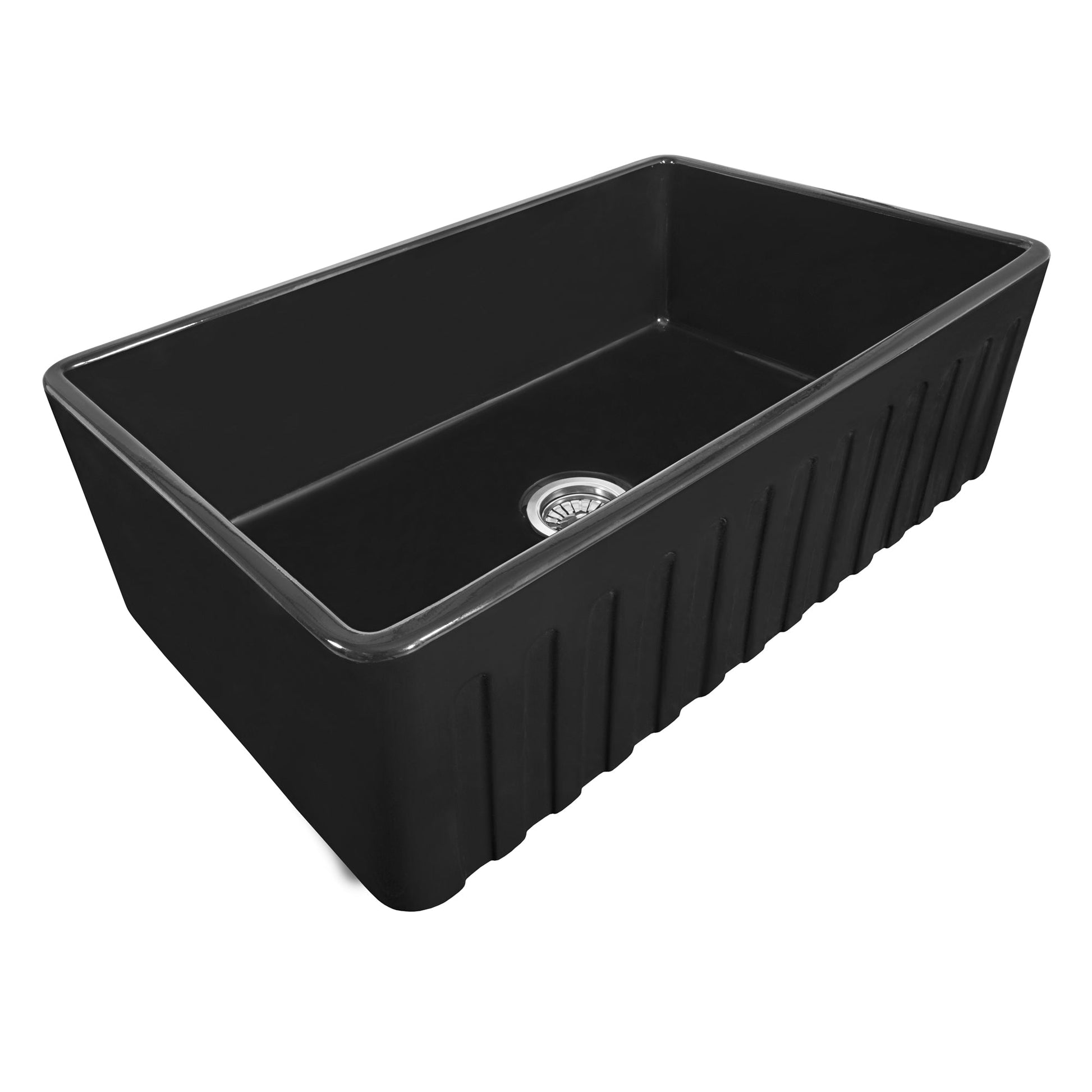 Ruvati Fiamma 30" x 20" Glossy Black Single Bowl Fireclay Reversible Farmhouse Apron-Front Kitchen Sink