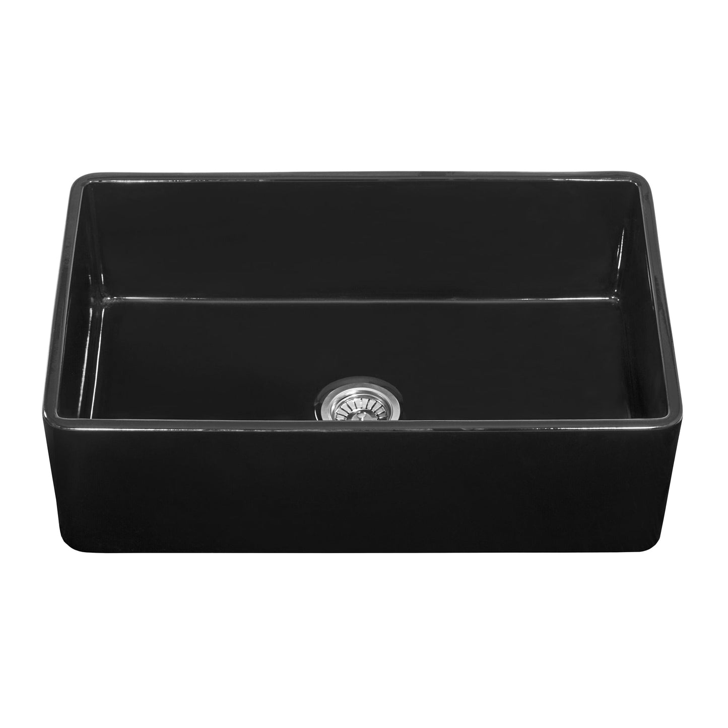 Ruvati Fiamma 30" x 20" Glossy Black Single Bowl Fireclay Reversible Farmhouse Apron-Front Kitchen Sink