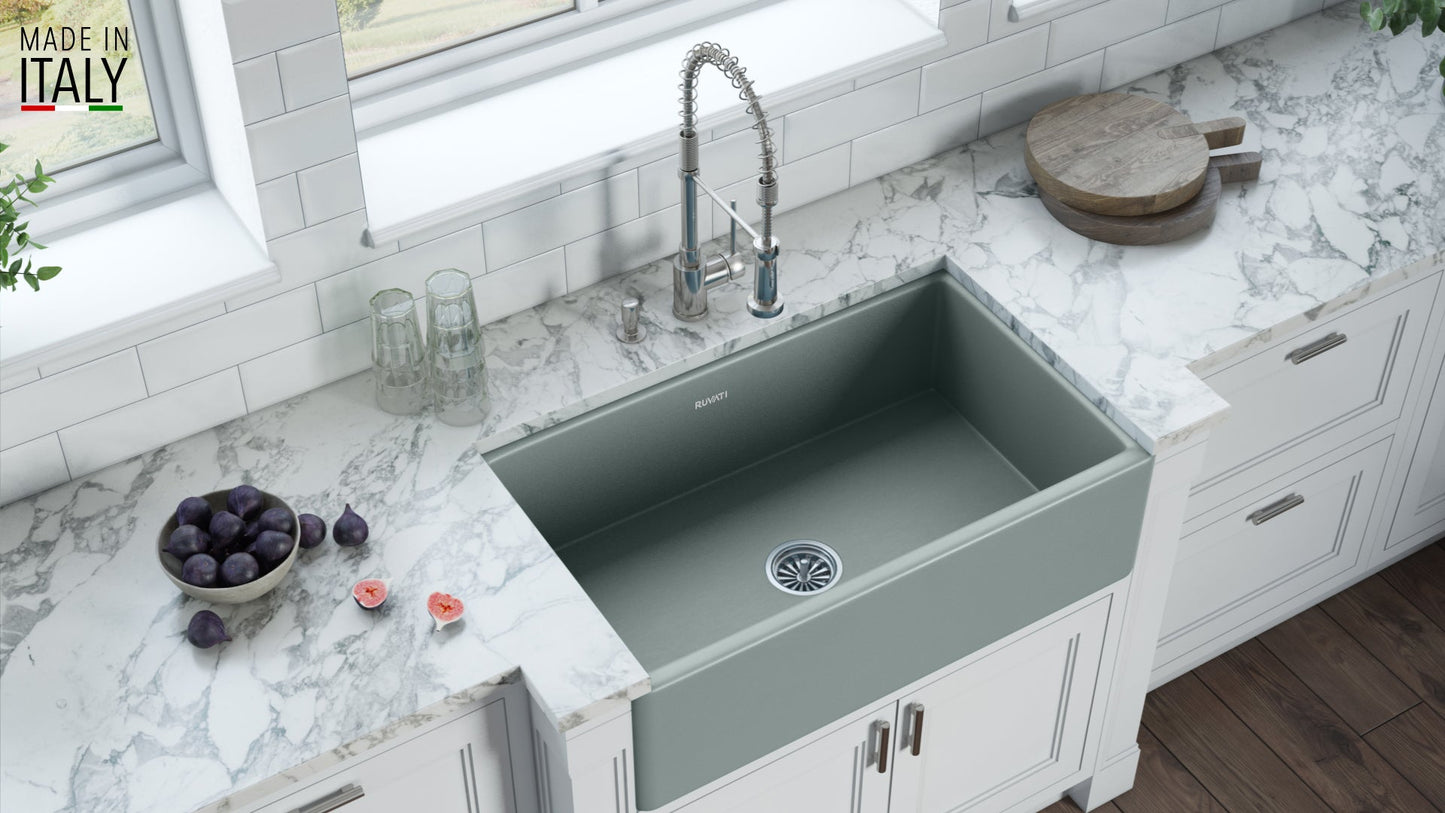 Ruvati Fiamma 30" x 20" Horizon Gray Single Bowl Fireclay Reversible Farmhouse Apron-Front Kitchen Sink