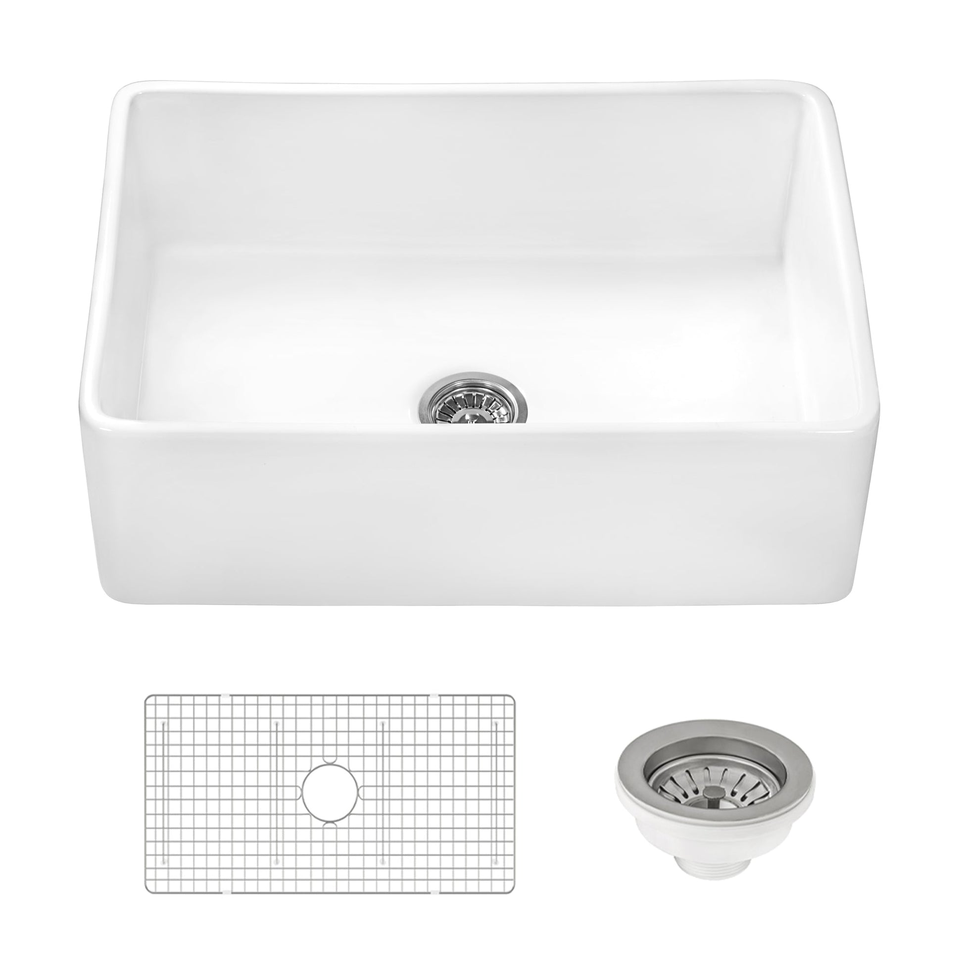 Ruvati Fiamma 30" x 20" White Single Bowl Fireclay Reversible Farmhouse Apron-Front Kitchen Sink