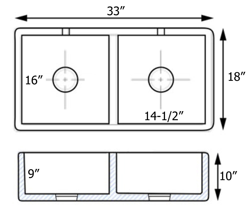 Ruvati Fiamma 33" x 18" White Double Bowl Fireclay Reversible Farmhouse Apron-Front Kitchen Sink