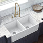 Ruvati Fiamma 33" x 18" White Double Bowl Fireclay Reversible Farmhouse Apron-Front Kitchen Sink