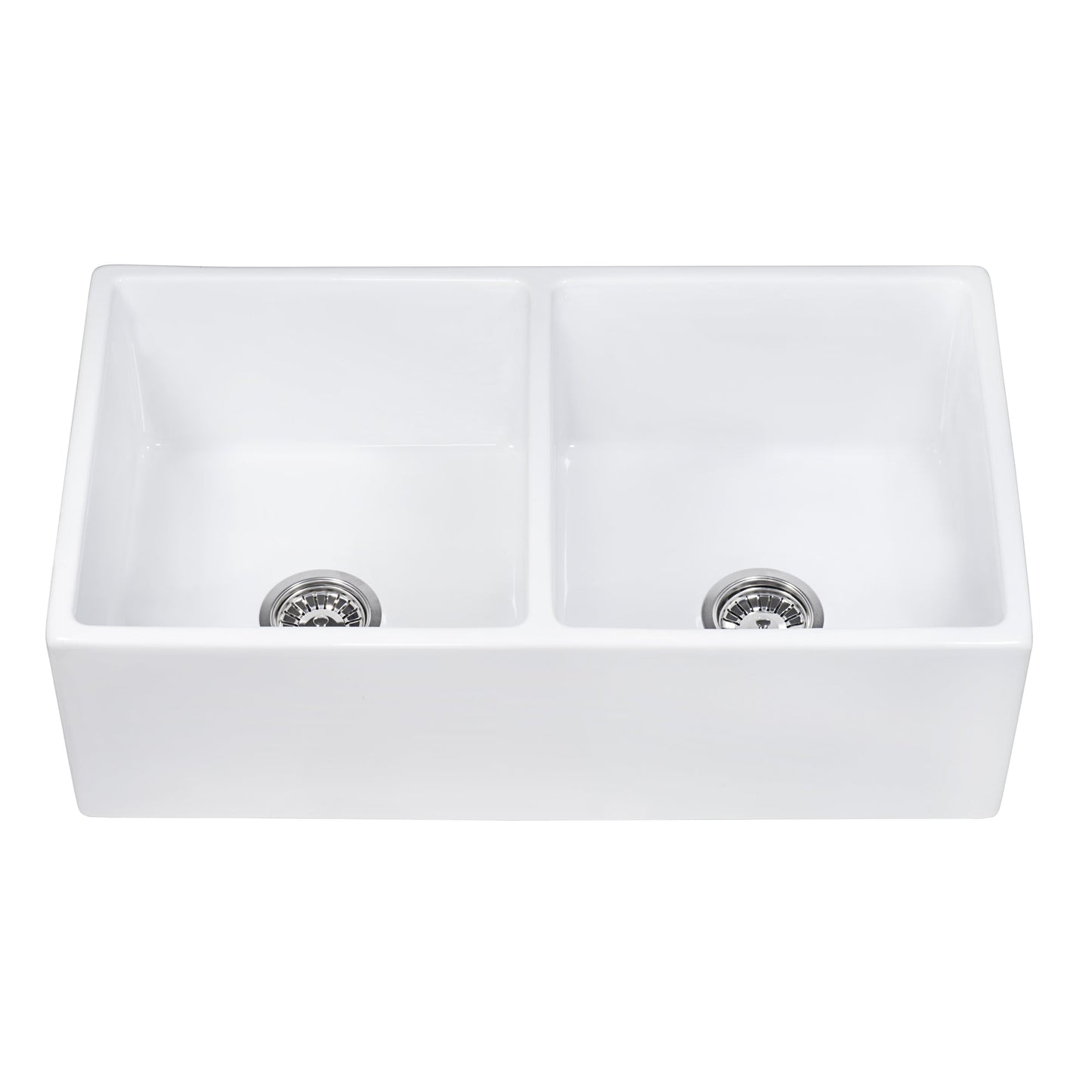 Ruvati Fiamma 33" x 18" White Double Bowl Fireclay Reversible Farmhouse Apron-Front Kitchen Sink