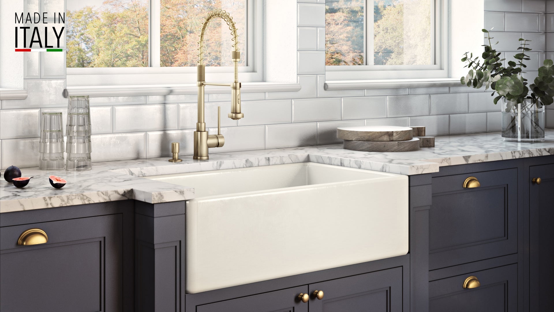 Ruvati Fiamma 33" x 20" Biscuit Single Bowl Fireclay Reversible Farmhouse Apron-Front Kitchen Sink