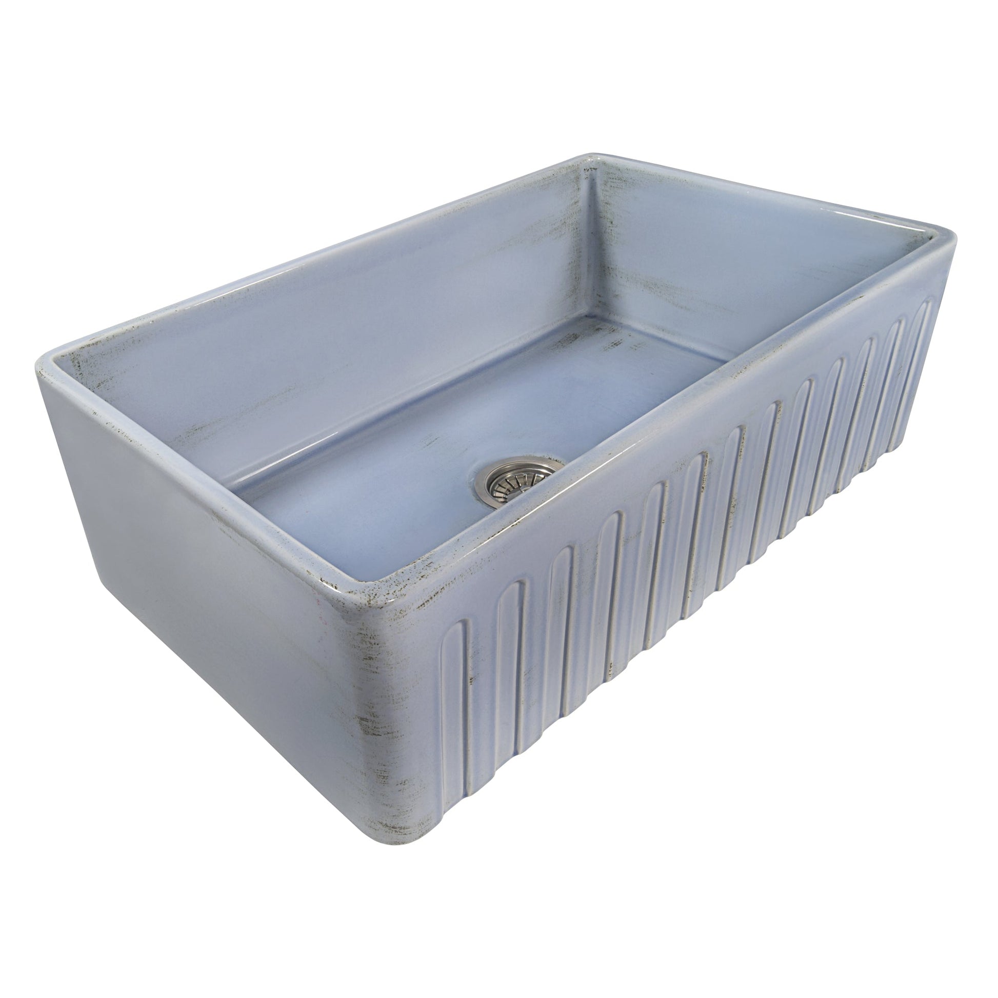 Ruvati Fiamma 33" x 20" Distressed Coastal Blue Single Bowl Fireclay Reversible Farmhouse Apron-Front Kitchen Sink