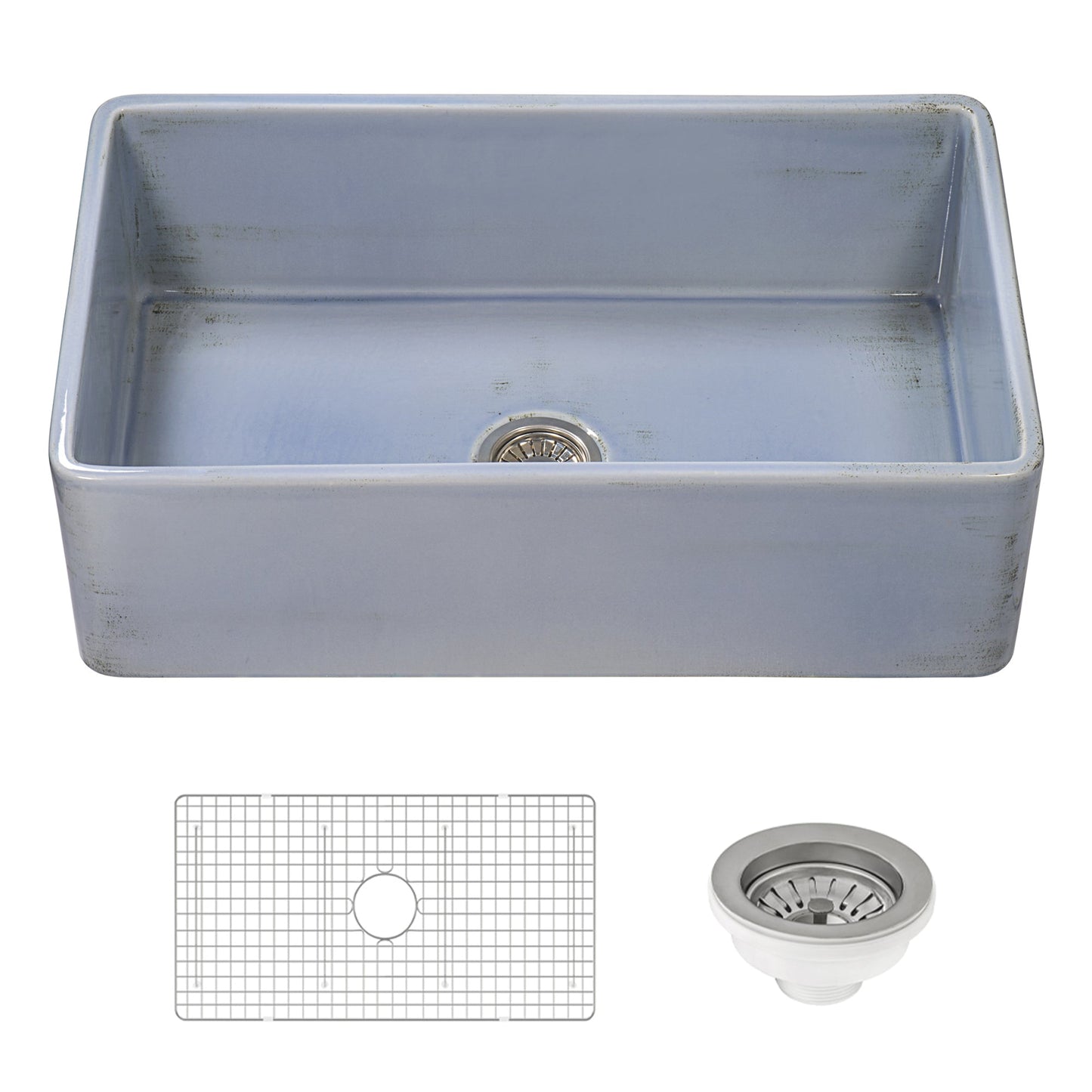 Ruvati Fiamma 33" x 20" Distressed Coastal Blue Single Bowl Fireclay Reversible Farmhouse Apron-Front Kitchen Sink