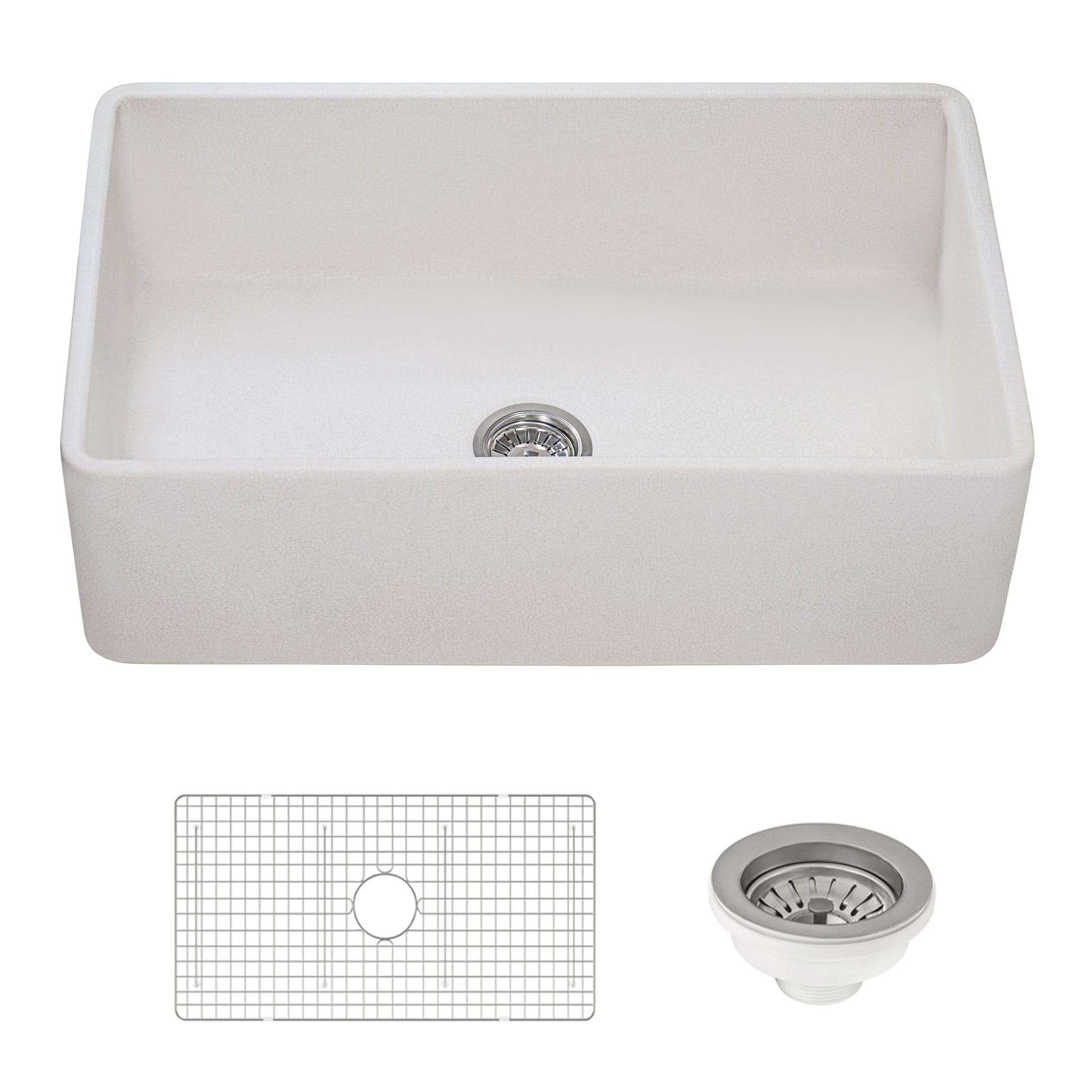 Ruvati Fiamma 33" x 20" Distressed Crackled White Single Bowl Fireclay Reversible Farmhouse Apron-Front Kitchen Sink