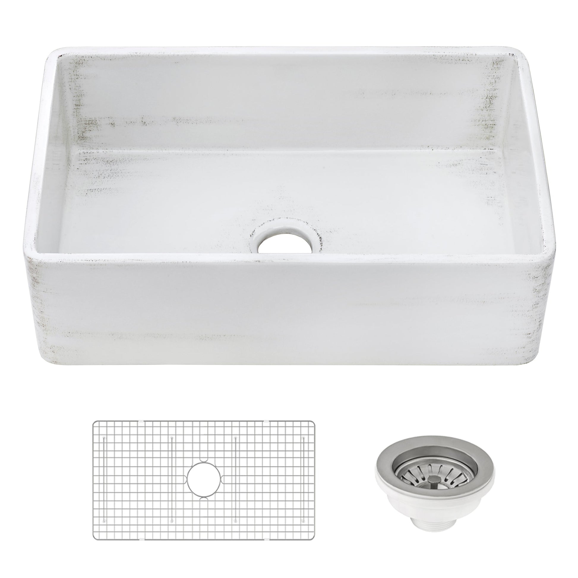 Ruvati Fiamma 33" x 20" Distressed White Single Bowl Fireclay Reversible Farmhouse Apron-Front Kitchen Sink