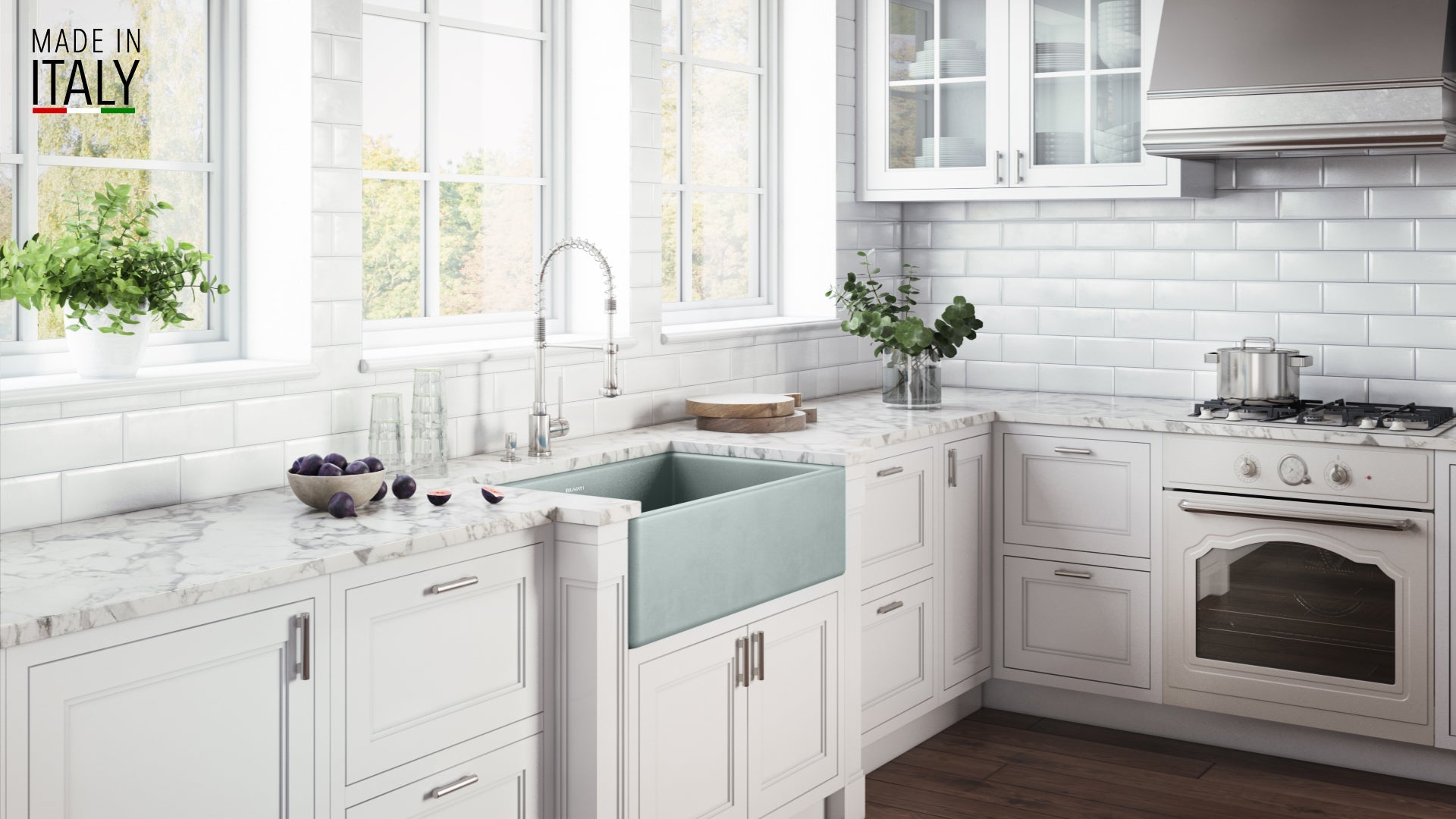 Ruvati Fiamma 33" x 20" Horizon Gray Single Bowl Fireclay Reversible Farmhouse Apron-Front Kitchen Sink