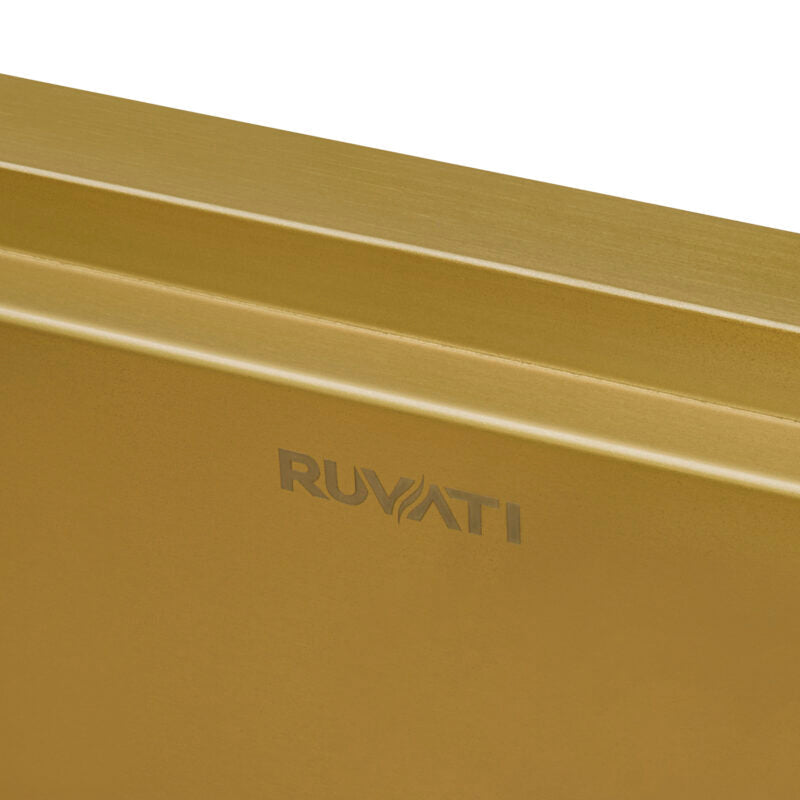 Ruvati Giana 27” Polished Brass Matte Gold Undermount Stainless Steel Single Bowl Workstation Kitchen Sink With Basket Strainer, Bottom Rinse Grid and Drain Assembly