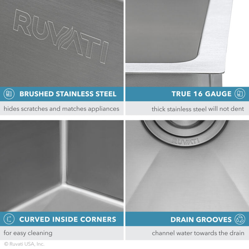 Ruvati Gravena 10” x 18" Undermount Stainless Steel Single Bowl Tight Radius Bar Prep Kitchen Sink With Basket Strainer, Bottom Rinse Grid and Drain Assembly