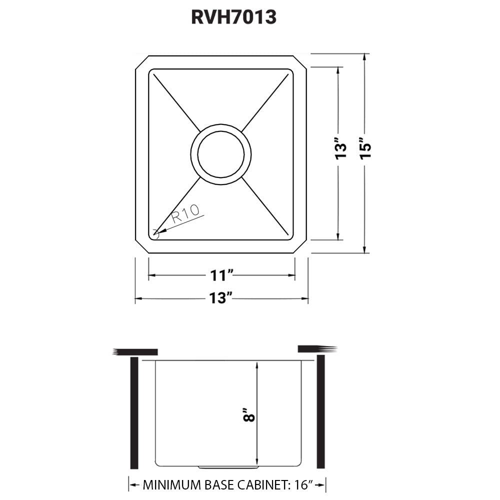 Ruvati Gravena 13” x 15" Undermount Stainless Steel Single Bowl Tight Radius Bar Prep Kitchen Sink With Basket Strainer, Bottom Rinse Grid and Drain Assembly