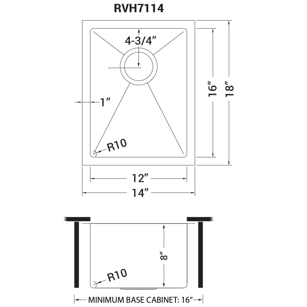 Ruvati Gravena 14” x 18" Undermount Stainless Steel Single Bowl Tight Radius Kitchen Sink With Basket Strainer, Bottom Rinse Grid and Drain Assembly