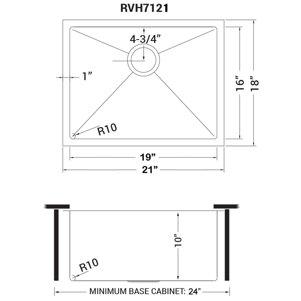 Ruvati Gravena 21” x 18" Undermount Stainless Steel Single Bowl Tight Radius Kitchen Sink With Basket Strainer, Bottom Rinse Grid and Drain Assembly