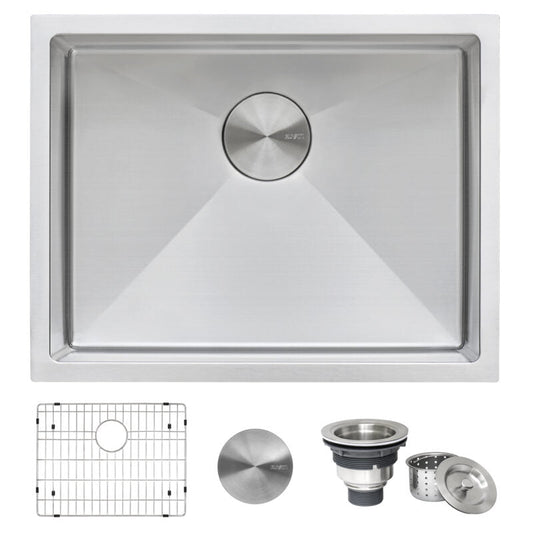 Ruvati Gravena 21” x 18" Undermount Stainless Steel Single Bowl Tight Radius Kitchen Sink With Basket Strainer, Bottom Rinse Grid and Drain Assembly