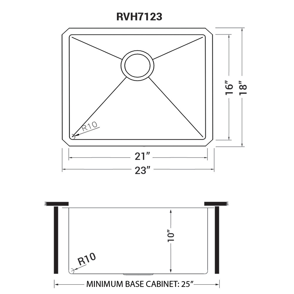 Ruvati Gravena 23” x 18" Undermount Stainless Steel Single Bowl Tight Radius Kitchen Sink With Basket Strainer, Bottom Rinse Grid and Drain Assembly