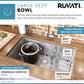 Ruvati Gravena 26” x 18" Undermount Stainless Steel Single Bowl Tight Radius Kitchen Sink With Basket Strainer, Bottom Rinse Grid and Drain Assembly