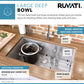 Ruvati Gravena 27” x 18" Undermount Stainless Steel Single Bowl Tight Radius Kitchen Sink With Basket Strainer, Bottom Rinse Grid and Drain Assembly