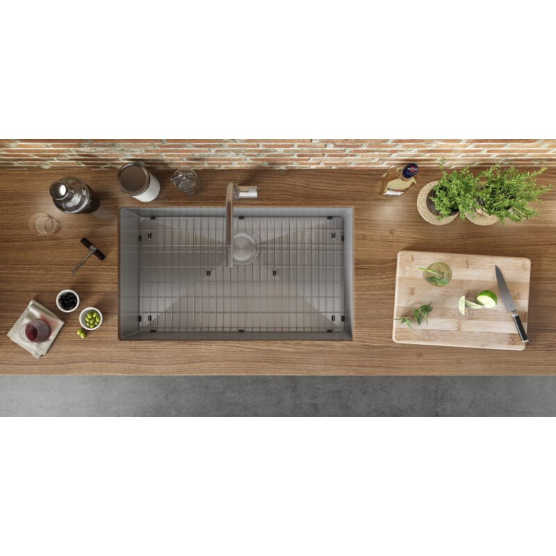 Ruvati Gravena 30” x 18" Undermount Stainless Steel Single Bowl Tight Radius Kitchen Sink With Basket Strainer, Bottom Rinse Grid and Drain Assembly