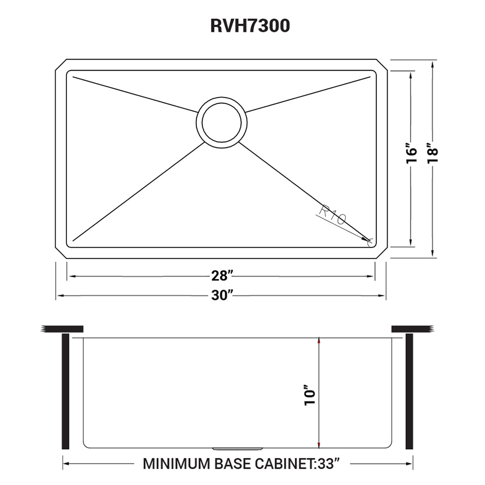 Ruvati Gravena 30” x 18" Undermount Stainless Steel Single Bowl Tight Radius Kitchen Sink With Basket Strainer, Bottom Rinse Grid and Drain Assembly