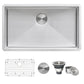 Ruvati Gravena 30” x 18" Undermount Stainless Steel Single Bowl Tight Radius Kitchen Sink With Basket Strainer, Bottom Rinse Grid and Drain Assembly