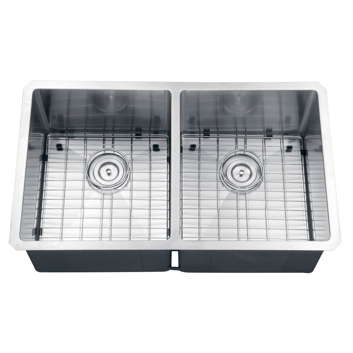 Ruvati Gravena 32” x 19" Undermount Stainless Steel 50/50 Double Bowl Tight Radius Kitchen Sink With Basket Strainer, Bottom Rinse Grid and Drain Assembly