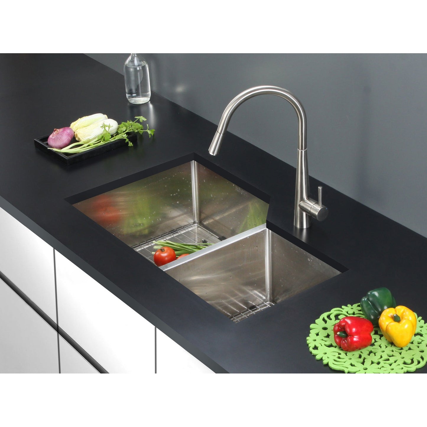 Ruvati Gravena 33” x 20" Undermount Stainless Steel 60/40 Double Bowl Kitchen Sink With Basket Strainer, Bottom Rinse Grid and Drain Assembly