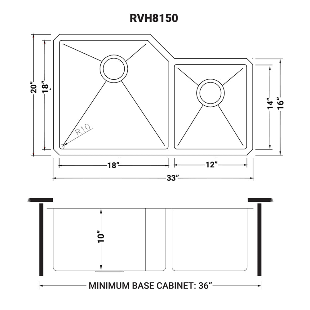 Ruvati Gravena 33” x 20" Undermount Stainless Steel 60/40 Double Bowl Kitchen Sink With Basket Strainer, Bottom Rinse Grid and Drain Assembly