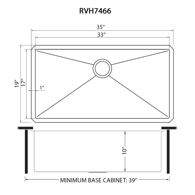 Ruvati Gravena 35” x 19" Undermount Stainless Steel Single Bowl Round Corners Large Kitchen Sink With Basket Strainer, Bottom Rinse Grid and Drain Assembly