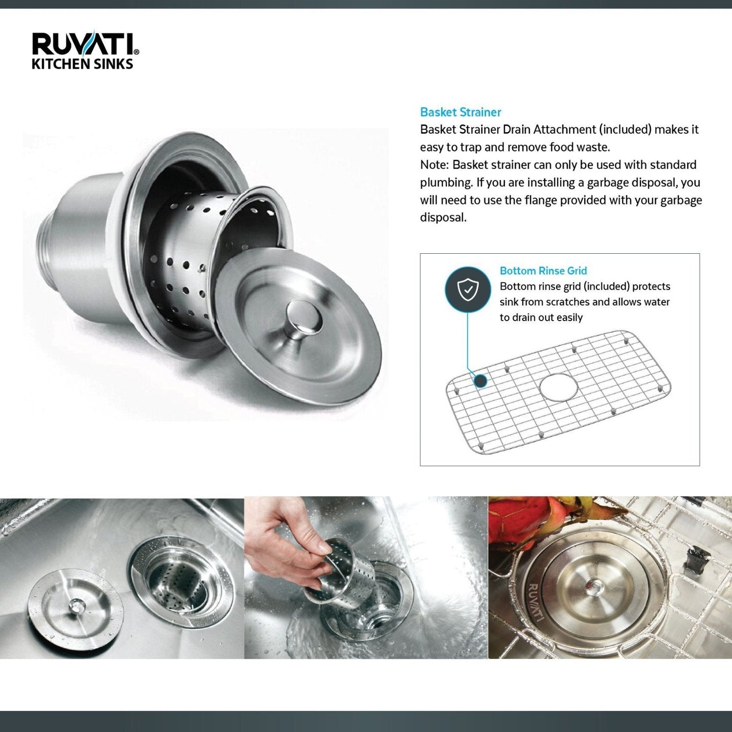 Ruvati Gravena 44” x 22" Undermount Stainless Steel 50/50 Double Bowl Corner Butterfly Kitchen Sink With Basket Strainer, Bottom Rinse Grid and Drain Assembly