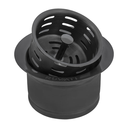 Ruvati Gunmetal Black Extended Garbage Disposal Flange with Deep Basket Strainer for Kitchen Sinks