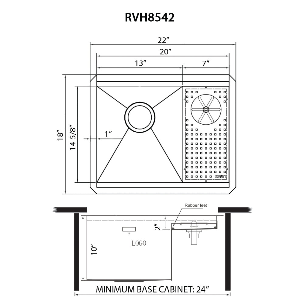 Ruvati Ibiza 22" Stainless Steel Workstation Sink With Glass Rinser and Washer