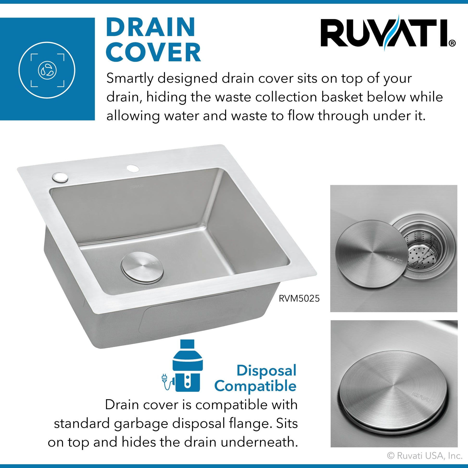 Ruvati Modena 25" x 22" Stainless Steel Single Bowl Drop-in Topmount Kitchen Sink