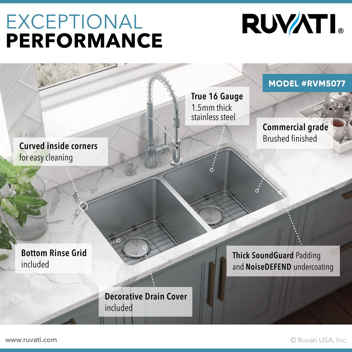 Ruvati Modena 28" x 18" Stainless Steel 50/50 Double Bowl Undermount Kitchen Sink