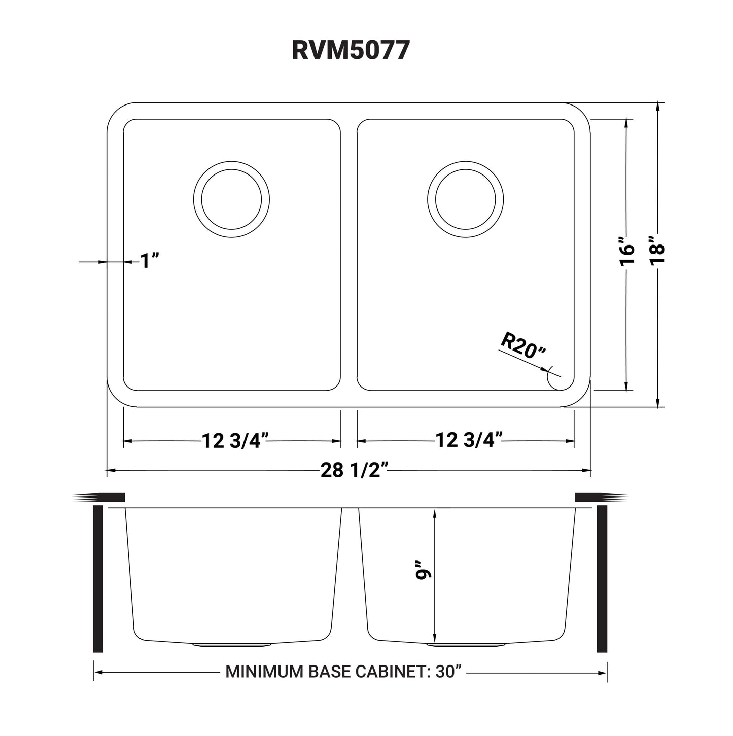 Ruvati Modena 28" x 18" Stainless Steel 50/50 Double Bowl Undermount Kitchen Sink