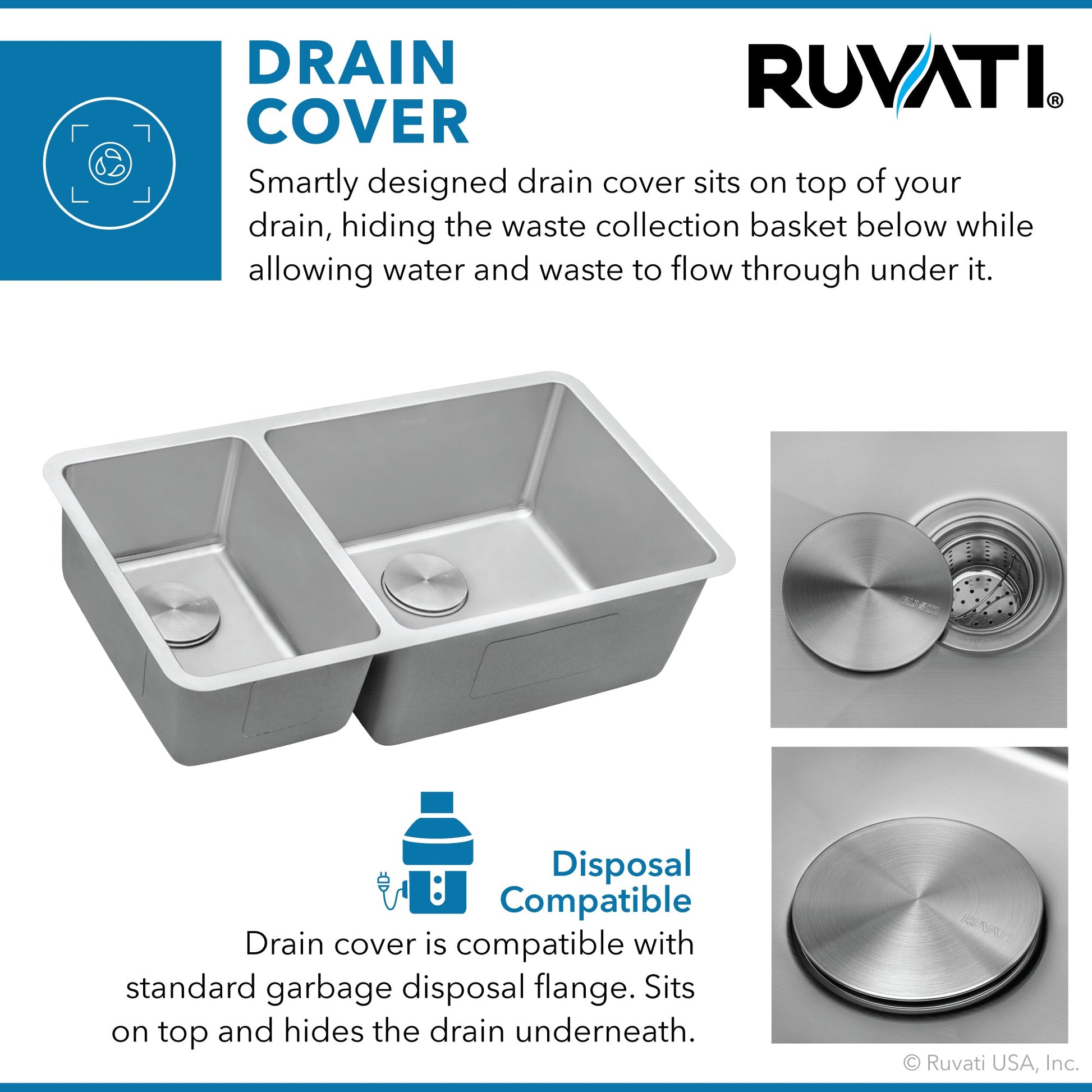 Ruvati Modena 32" x 18" Stainless Steel 30/70 Double Bowl Undermount Kitchen Sink