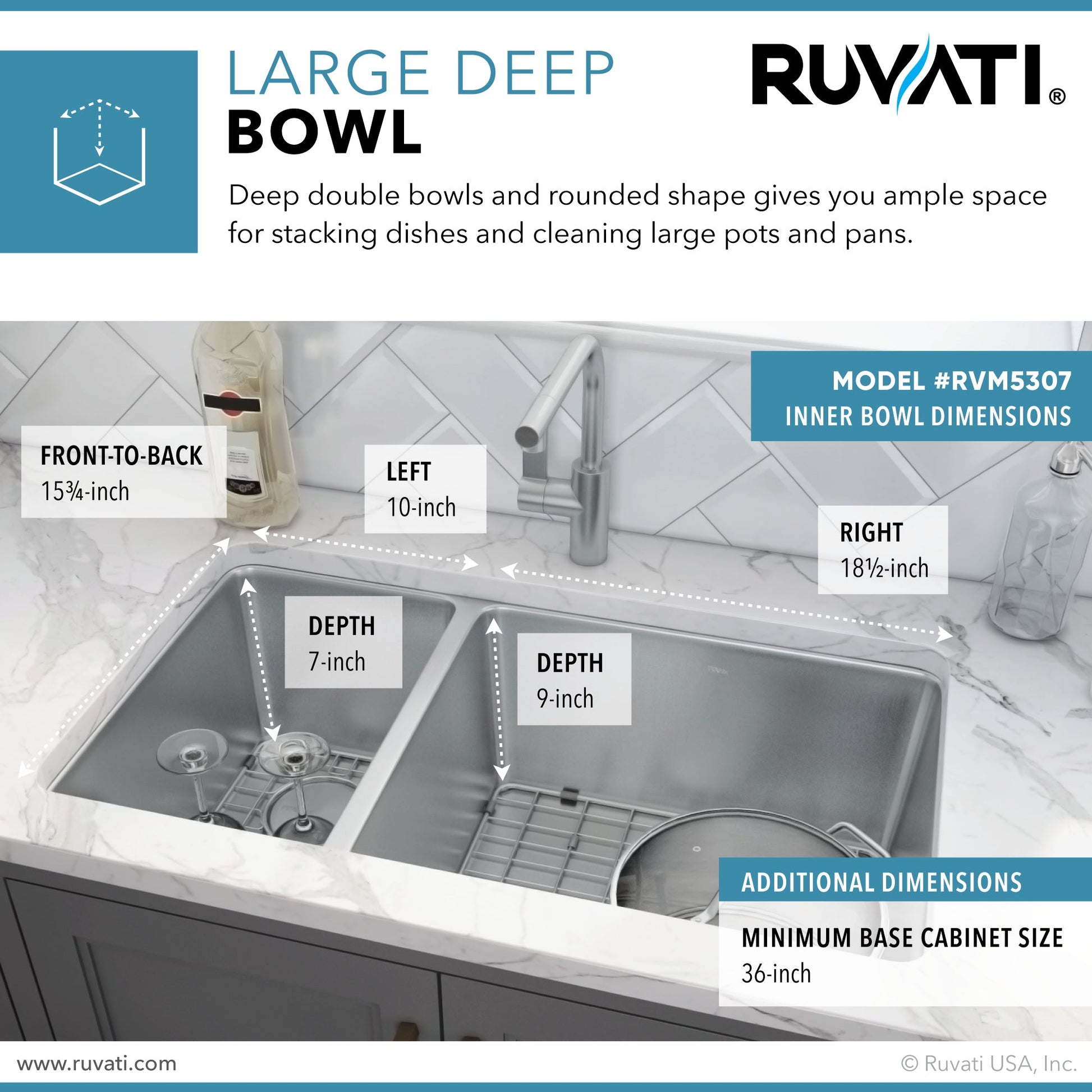 Ruvati Modena 32" x 18" Stainless Steel 30/70 Double Bowl Undermount Kitchen Sink