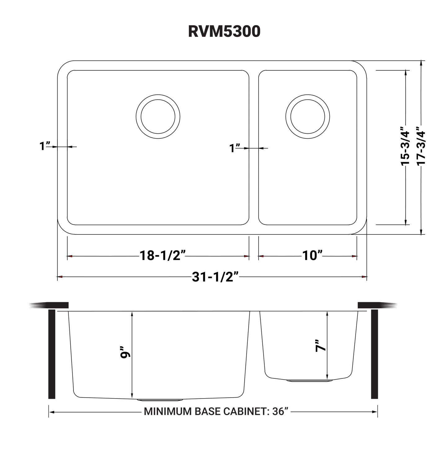 Ruvati Modena 32" x 18" Stainless Steel 70/30 Double Bowl Undermount Kitchen Sink