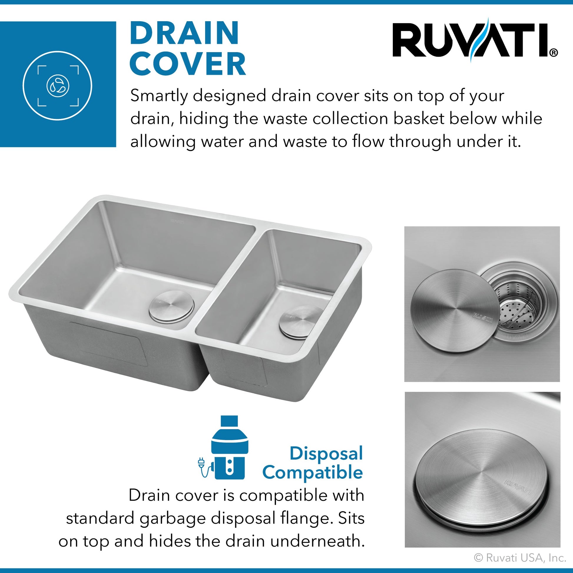 Ruvati Modena 32" x 18" Stainless Steel 70/30 Double Bowl Undermount Kitchen Sink