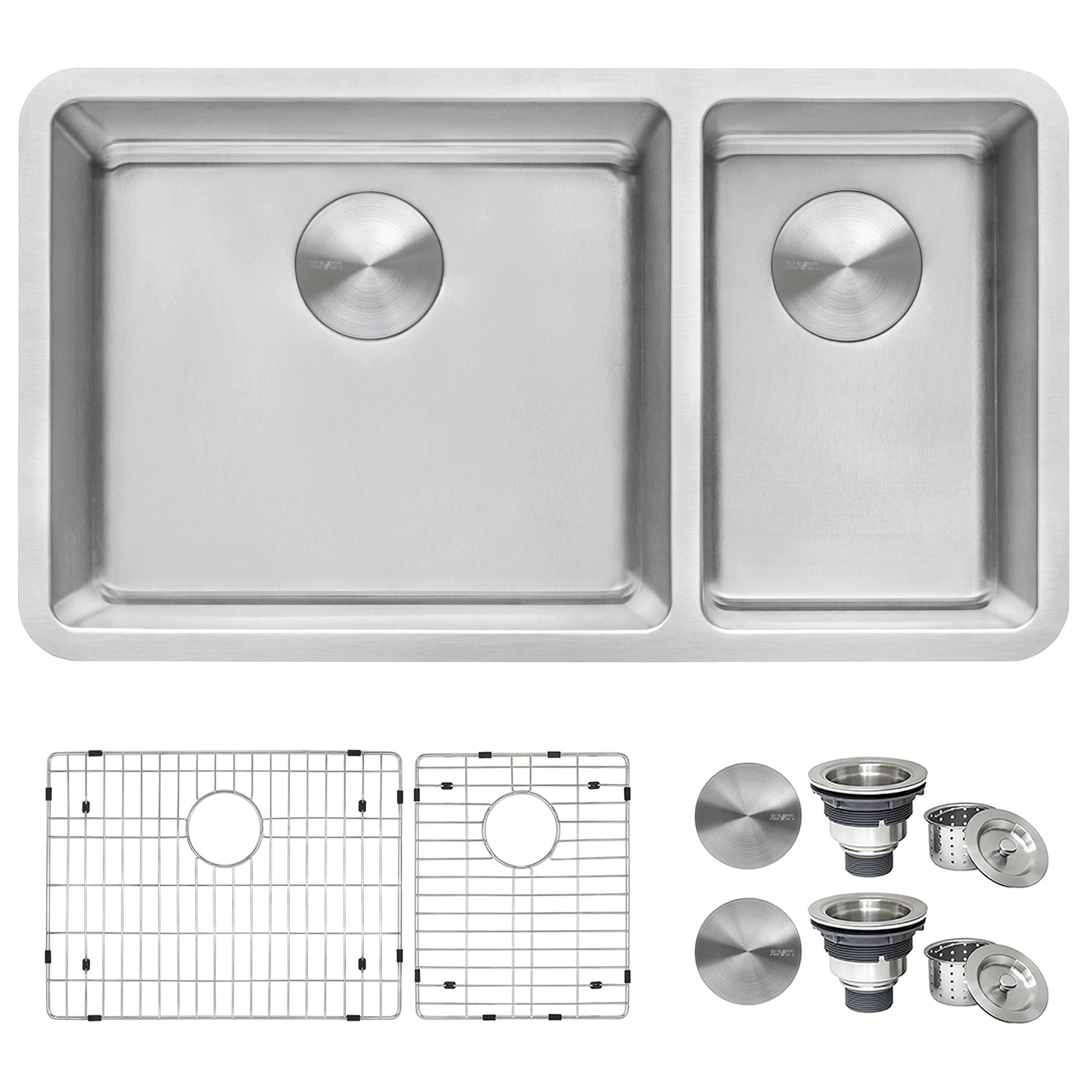 Ruvati Modena 32" x 18" Stainless Steel 70/30 Double Bowl Undermount Kitchen Sink