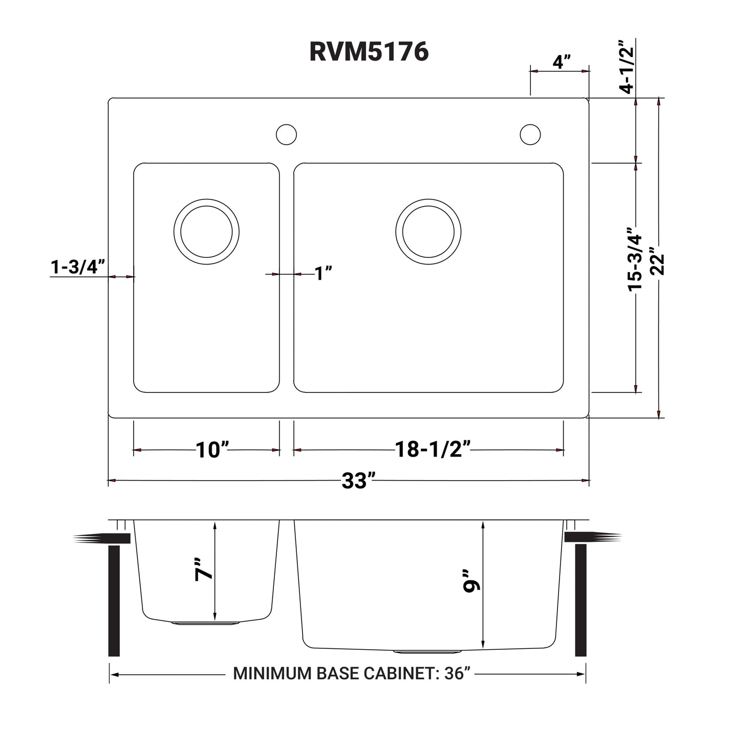 Ruvati Modena 33" x 22" Stainless Steel 30/70 Double Bowl Drop-in Topmount Kitchen Sink