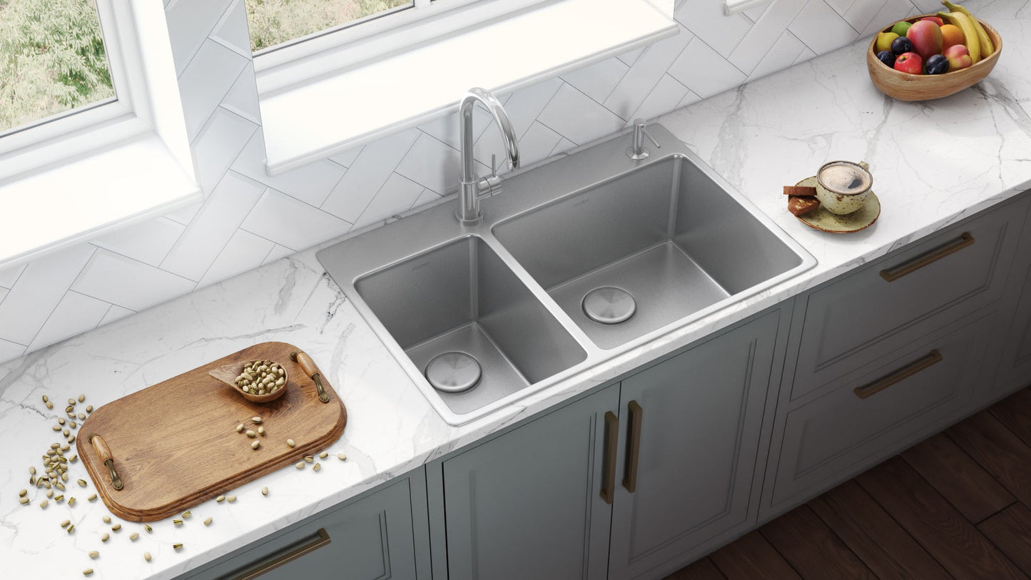 Ruvati Modena 33" x 22" Stainless Steel 30/70 Double Bowl Drop-in Topmount Kitchen Sink