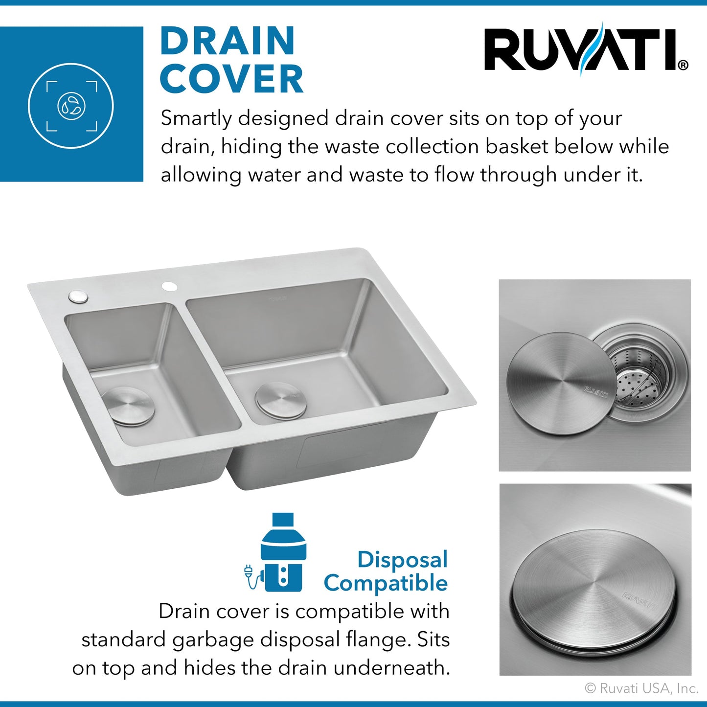 Ruvati Modena 33" x 22" Stainless Steel 30/70 Double Bowl Drop-in Topmount Kitchen Sink