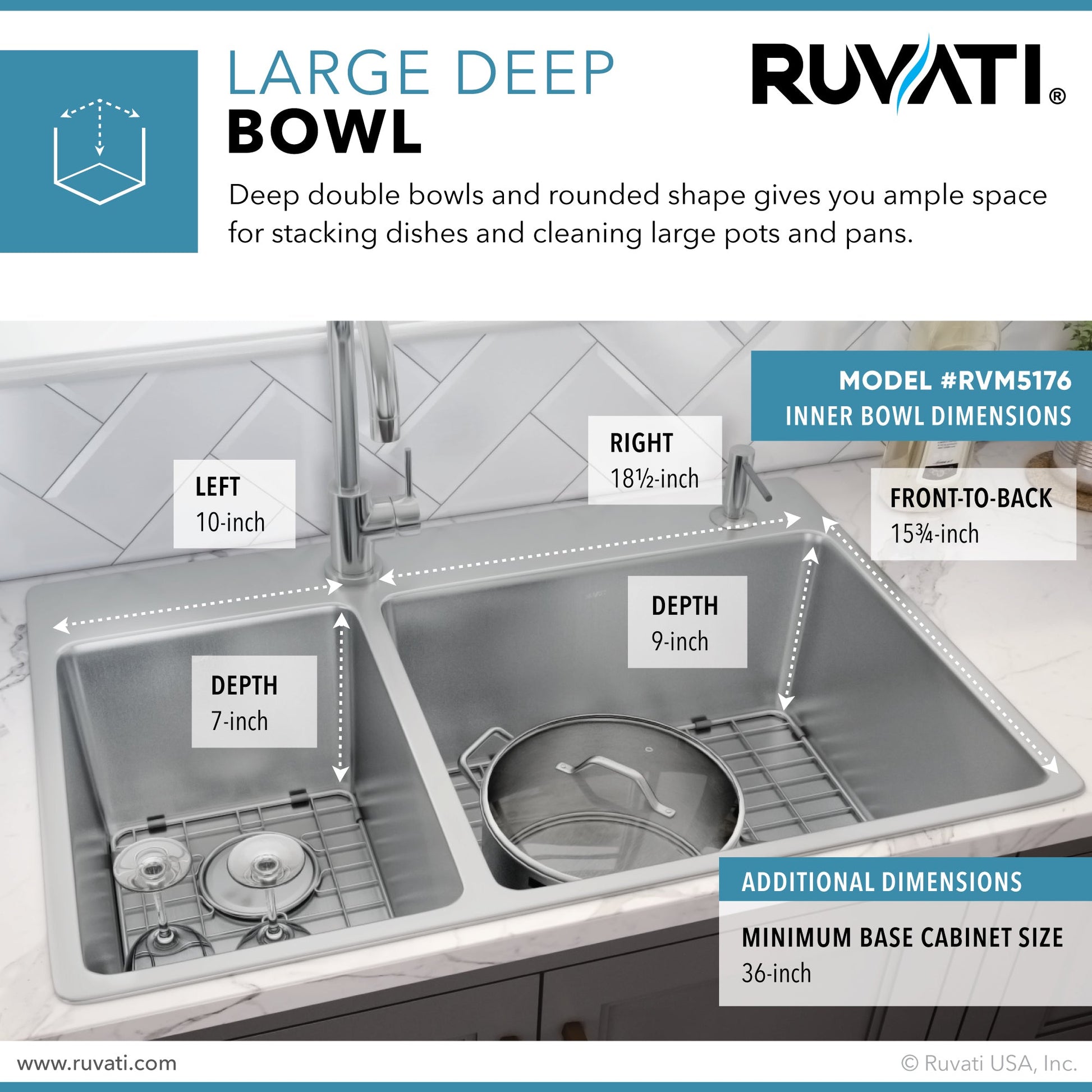 Ruvati Modena 33" x 22" Stainless Steel 30/70 Double Bowl Drop-in Topmount Kitchen Sink