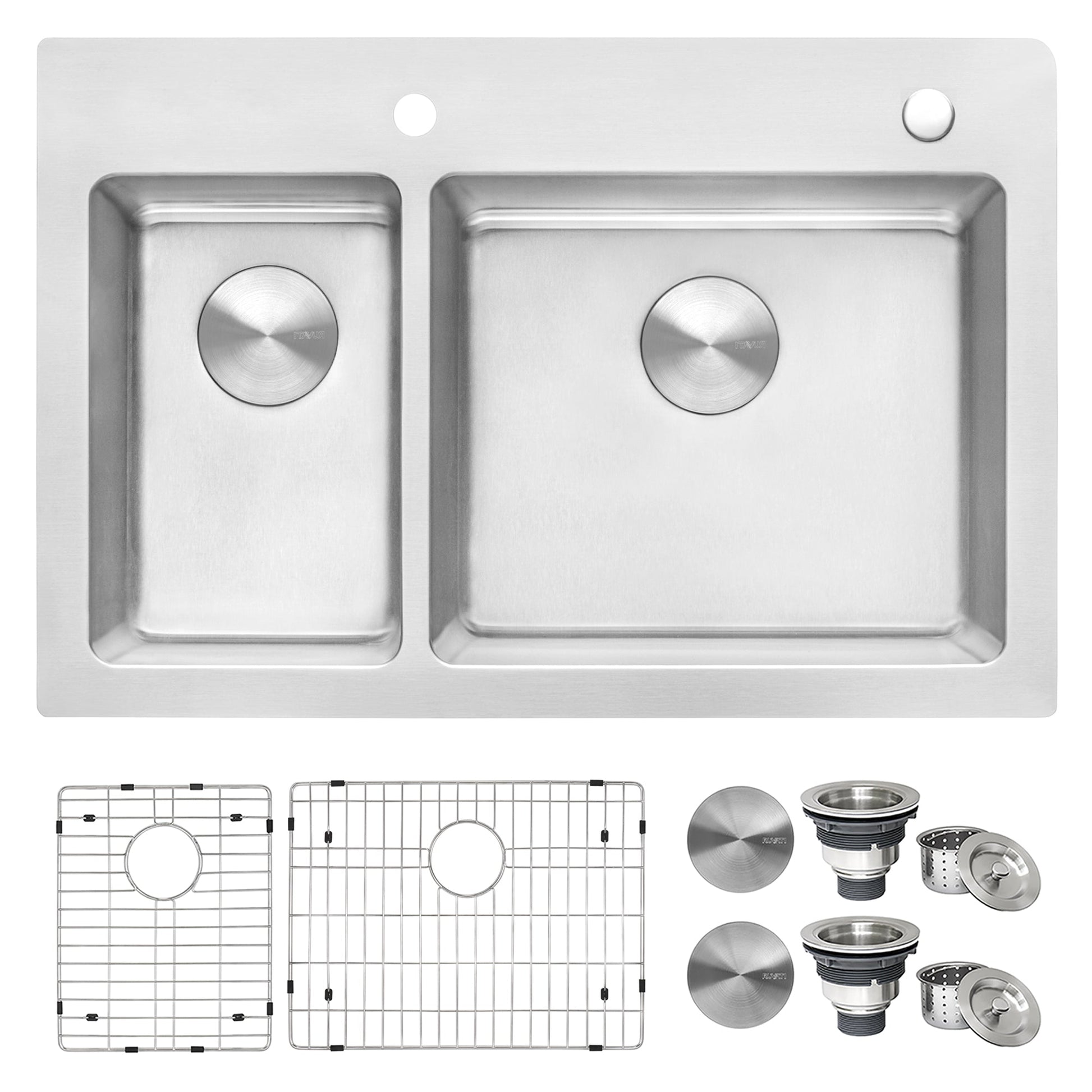 Ruvati Modena 33" x 22" Stainless Steel 30/70 Double Bowl Drop-in Topmount Kitchen Sink