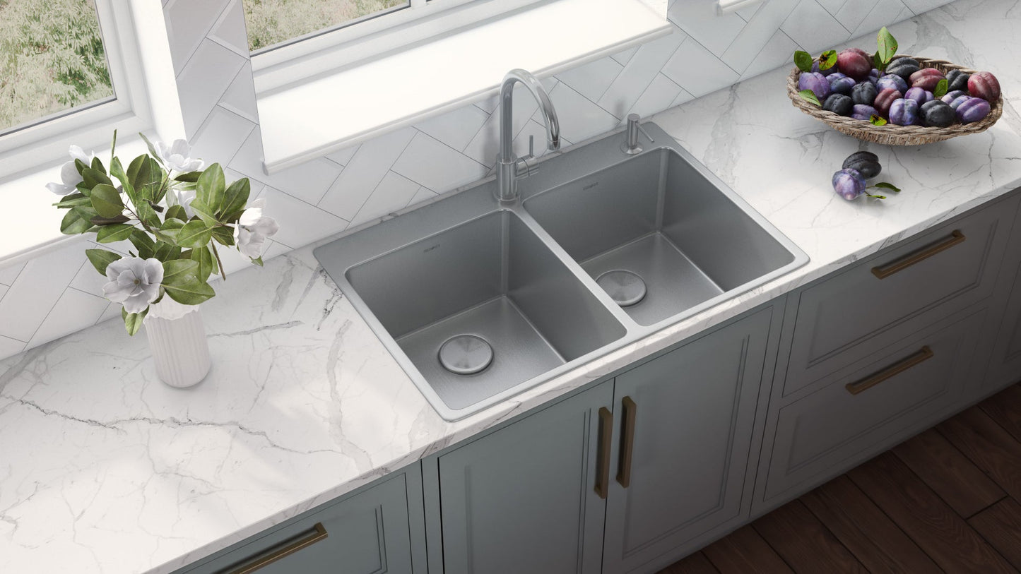 Ruvati Modena 33" x 22" Stainless Steel 50/50 Double Bowl Drop-in Topmount Kitchen Sink