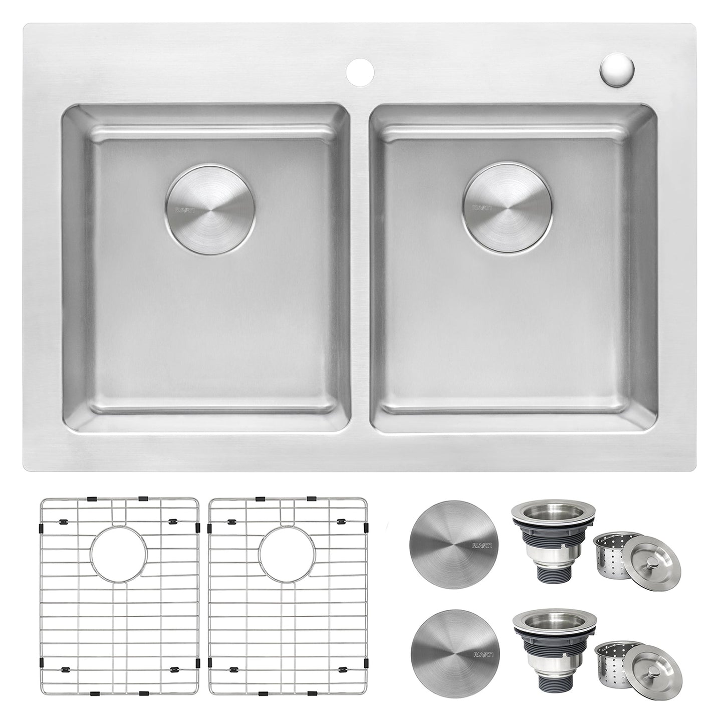 Ruvati Modena 33" x 22" Stainless Steel 50/50 Double Bowl Drop-in Topmount Kitchen Sink