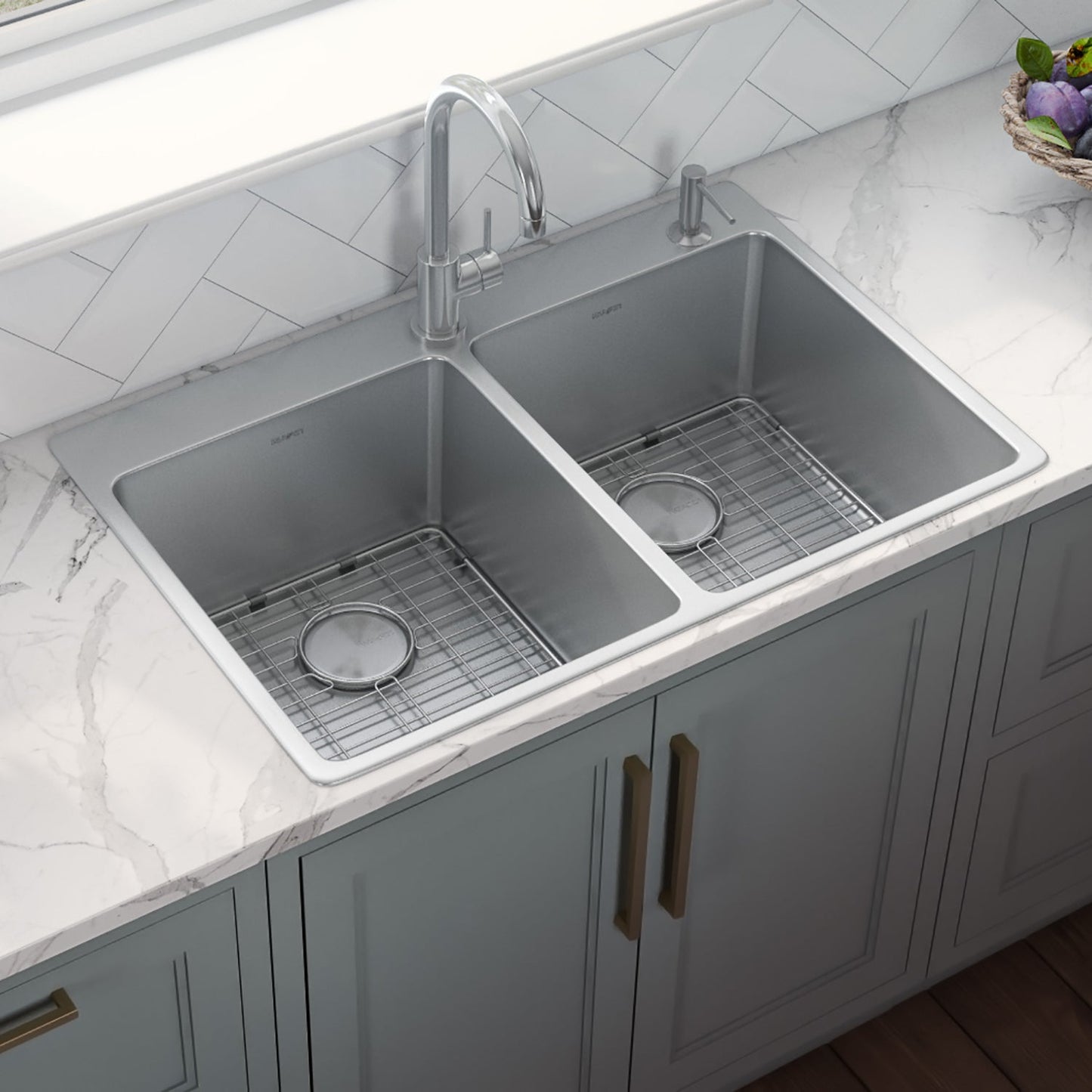 Ruvati Modena 33" x 22" Stainless Steel 50/50 Double Bowl Drop-in Topmount Kitchen Sink